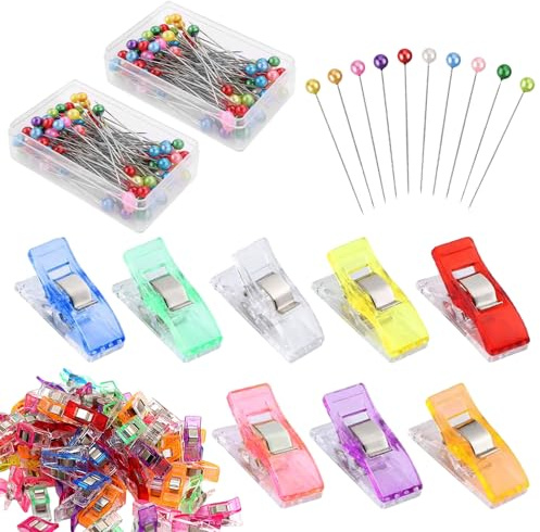 200 stycken stift med huvud 50 stycken sömnadsklämmor, rostfria stift flerfärgade, tygklämmor för sömnad, sömnadstillbehör för pyssel quiltning fållning smycken tillverkning