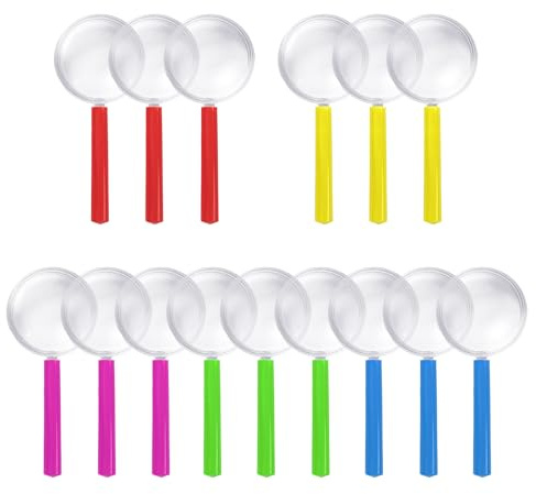15 Pcs Kids Magnifying Glass Kids, Plastic Magnifying Glasses with Colorful Handle, Colorful Portable Handheld, Plastic Magnifying Glass for Kids Boys Girls Children Insect Seniors Visually Impaired