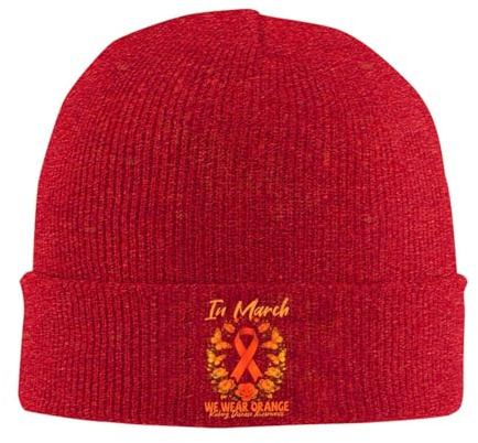 in March We Wear Orange Kidney Disease Awareness Warm Soft Knit Beanie Hat Comfortable Stretch Cap0