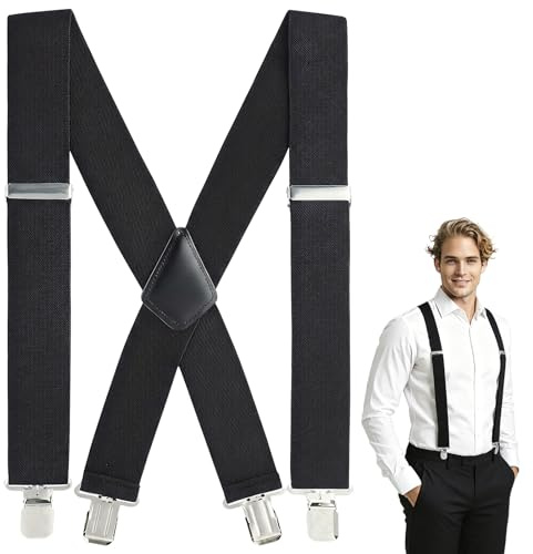 CEYOME Mens Braces for Trousers, 50mm Wide Adjustable X Back, Black