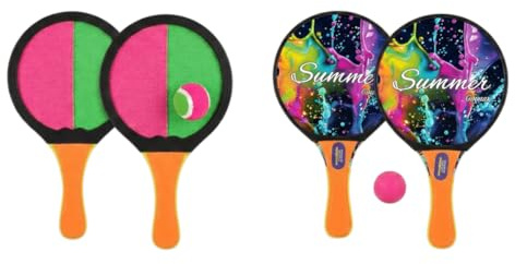 Coppia Racchette Da Spiaggia Padel Beach Tennis, 2 in 1 Racchettoni Doppio Uso, Con Velcro e Pallina, Racchettoni Classici Con Pallina, Mare, Piscina, Giardino Beach Rackets Resistenti All'acqua