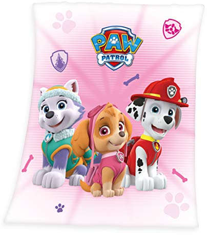 Herding Paw Patrol Kuscheldecke, 130 x 160 cm, Weicher Polyester, Rosa