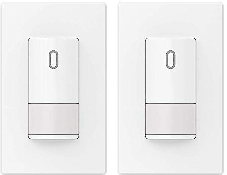 ELEGRP Single Pole Occupancy Motion Sensor Light Switch, PIR Infrared Motion Activated Switch, Need Grounding Wire, No Neutral Wire, for CFL/LED/Incandescent, with Plate, UL(2 Pack, Matte White)