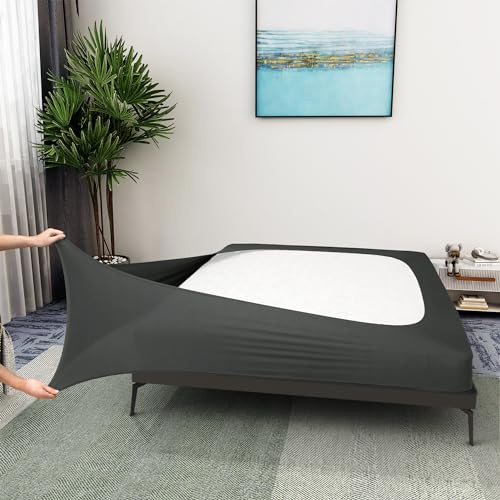 Funda de somier tamaño Individual/Individual XL, Tejido de Punto Jersey y elástico Alrededor de 4 Lados, faldón de Cama para Hotel y hogar, Gris