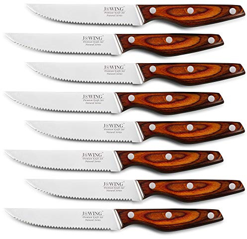 JXWING Professional 8-Piece German High Carbon Stainless Steel Steak Knife Set, Premium Full Tang Steak Knives with Pakkawood Handle