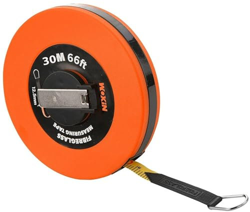 AARACHI WOKIN 30m*12.5mm Long Fiberglass Measuring Tape, Gauge Measure Ruler Tools for DIY or Building Requirements Surveyors and Engineers Site use Measurements with Metric and Inch Blade