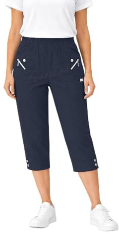femiss Pantalon Capri pour Femmes Pantalon Élastiqué à Enfiler Raccourci 3/4 Pantalon Doux d'Été Short Trois-Quarts Grande Taille, bleu marine, 46