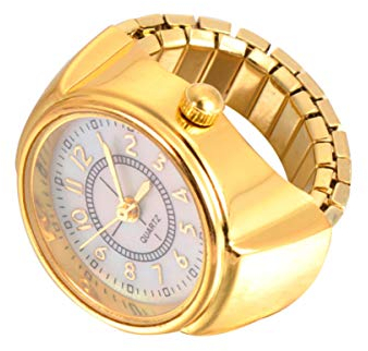 Hemobllo Ringuhr, Herren Damen Fingeruhr, elastische runde einfache Zifferblatt, Quarzuhr, römische Ziffern, Quarzuhr, Ringuhr für Weihnachten, goldfarben, 2.7x2.5cm, Modern