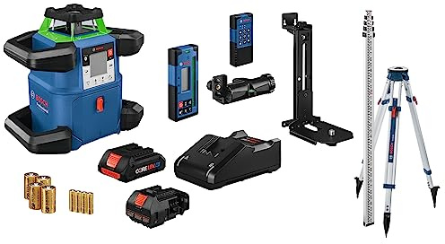 BOSCH GRL4000-90CHVK REVOLVE 18V Connected Green-Beam Self-Leveling Horizontal/Vertical Rotary Laser Kit, Includes CORE18V 4 Ah Battery & Charger, Tripod, Rod, Receiver, Carrying Case, & Accessories