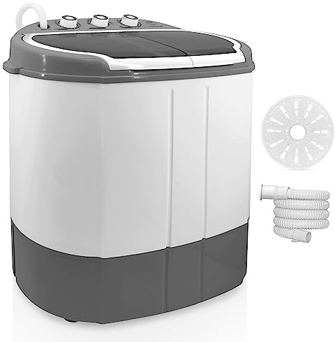 PURE CLEAN Compact Home Washer & Dryer, 2 in 1 Portable Mini Washing Machine, Twin Tubs, 11lbs. Capacity, 110V, Spin Cycle w/Hose, Translucent Tub Container Window, Ideal for Smaller Laundry Loads