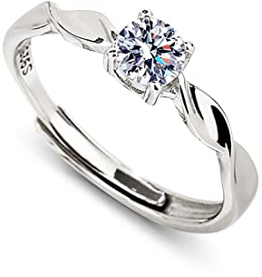 Jeulia Rose Herzförmiges Muster, verstellbar, Sterlingsilber, einzigartiger Zirkonia-Verlobungsring, Ehering für Paare, ihr Braut-Verlobungsschmuck, Geschenk (Silber)