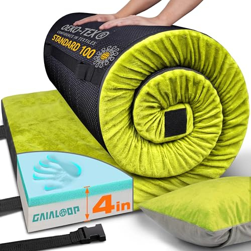 GAIALOOP 4 INCH Thick Memory Foam Camping Mattress, Roll Up Floor Sleeping Mat Camp Cot Mattress Pad Travel Camping Couch Bed for Guest Adults Side Sleepers [Cot:72 * 24 * 4]