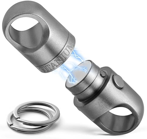 FEGVE Llavero magnético de titanio, llavero de liberación rápida, llavero magnético desmontable, sistema de bloqueo seguro, giratorio de 360 °, mate, 1 conector ti + 2 llaveros SS de 25 mm, S