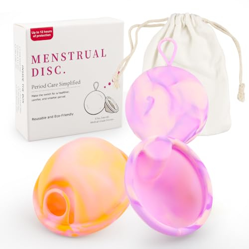 2 Stück Menstruationsscheibe, Menstruationstasse Reinigungstabletten, Menstruationstasse Medizinisches Silikon, BPA-frei Menstruationsscheibe mit Lasche und Auslaufschutz, für Aktive Frauen Sport
