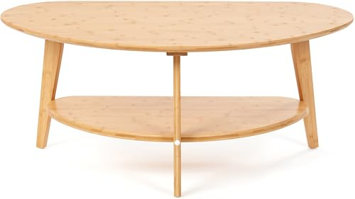 needs&wants® Couchtisch 100% Bambus oval halb-rund, Wohnzimmertisch Holz Natur, Sofatisch dreibein mit Ablage Stauraum
