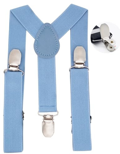 WannGe Kids Y-Shape Suspenders - Adjustable Comfortable Braces for Boys & Girls - Gray Blue