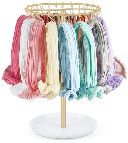 Dahey Bow Organizer for Girls Metal Headband Bow Holder with 30 Hooks, Gold