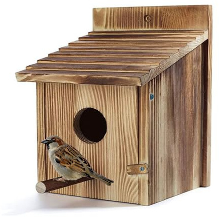 LUFEIS Outdoor Hanging Bird House, Bird Houses for Garden, Bird Nesting Box, Wooden Bird House for Mockingbirds, Hummingbirds, Bluebird, Cardinals, Parrots, Blue Tits