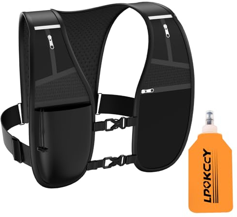 Running Vest Women Men with 400ml Water Bottles, Lightweight Reflective Hydration Backpack Adjustable Running Vests with Waterproof Phone Holder and Key Pocket