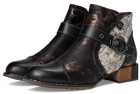 Spring Step L'Artiste Sipperb Booties | Hand-Painted Leather Ankle Boots with Buckle Accent BLACK MULTI EU 37 / US 6.5-7