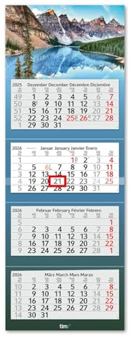 Timr 4-månaderskalender 2026 – Väggkalender 4 månader med skjutbar markör – 90 cm fyramånaderskalender flerspråkig D/GB/F/ES | Motiv Berg | tr315