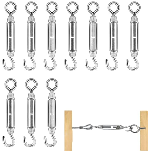 10pcs Seilspanner,Seilspanner Edelstahl,Spannschloss,M4 Drahtspanner,Drahtseil Spanner,Sonnensegel Spanner,Einstellbar Drahtspanner,Für Rankhilfe,Gartendraht,Seilsystem