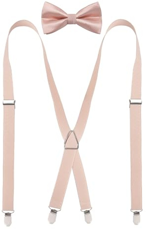 Alizeal elastisk bekväm herrfluga och hängslen set X-form justerbara hängslen, 078 – rosa, one size