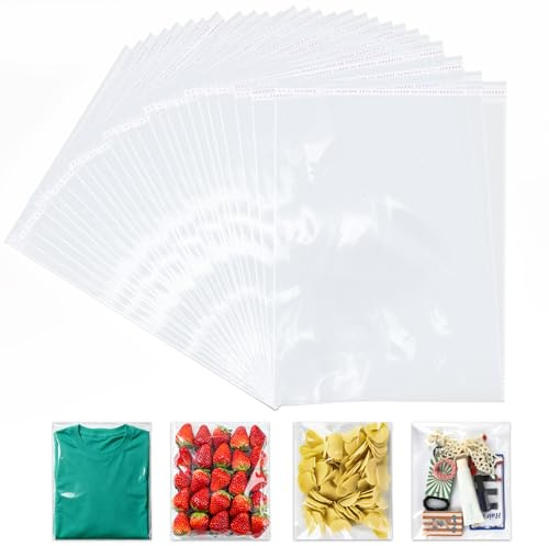 MOXYOY Cellophane Bags, A4 Clear Self-adhesive Bags, 100 Pack, Polypropylene (PP), Clear, Self-sealing, Lightweight, Multi-purpose, 23 x 30 CM