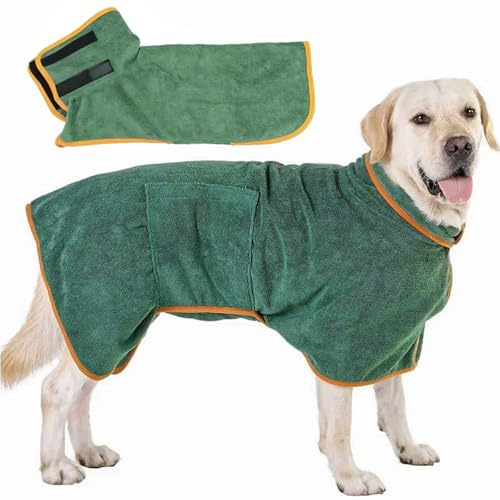 Accappatoio per cani in microfibra, colore verde L (24 – 35 kg), super assorbente, asciugatura extra rapida con chiusura in , per cani di taglia media e piccola taglia