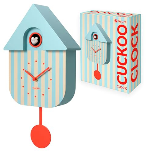 Fisura- Reloj de Cuco con Estampado de Rayas Azules. Reloj de Pared