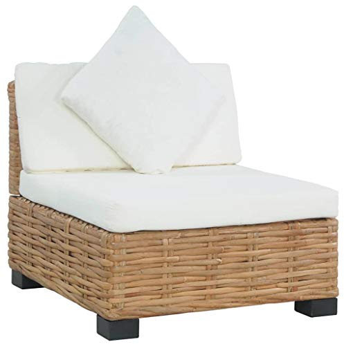 Tidyard Canapé de jardin sans accoudoirs avec coussins en rotin naturel, canapé d’extérieur en rotin, canapé d’extérieur en rotin naturel, 66 x 69 x 62 cm