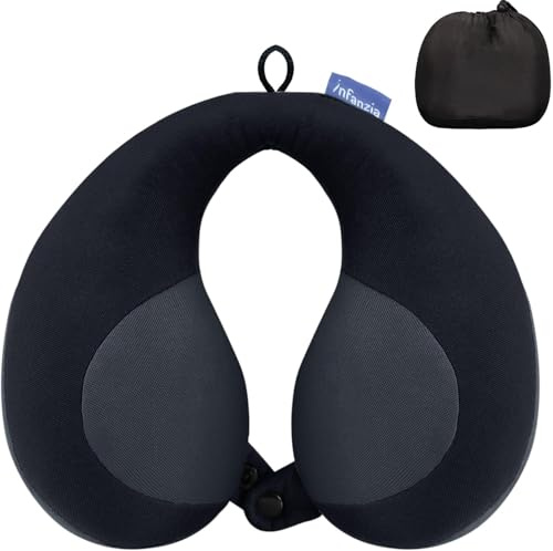 INFANZIA Kids Travel Pillow, Chin Support for Car Seat & Plane, Black | Portable U-Shaped Neck Pillow, Prevents Head Falling Forward, Toddlers Carseat Travel Pillow for Airplane Road Trips