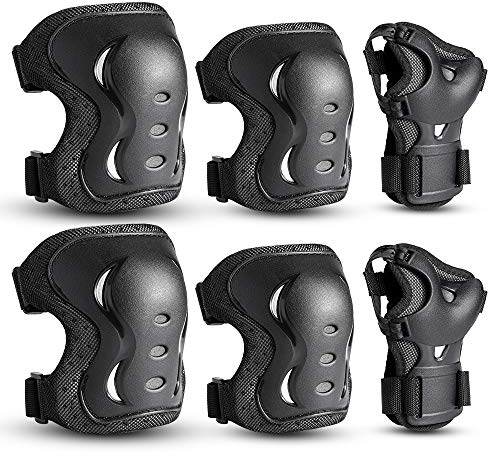 Kinder&Erwachsene Knieschoner Set, Schützerset 6 in 1 mit Knie-Ellbogen-Handgelenkschoner, Schützer Inliner Erwachsene, Schutzausrüstung Verstellbare Handgelenkschoner für Skateboard Radfahren (CC S)