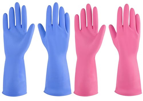 IUCGE Rubber gloves dishwashing 2 Pairs for Kitchen,Cleaning gloves for household Reuseable.(Small,Blue+Pink)