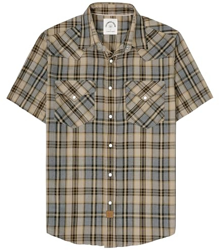 Dubinik®Camicia Uomo Manica Corta Fibra di bambù Casual Quadretti Comoda Bottoni Automatici Cowboy Western Vintage Camicia Kaki Grigio XL