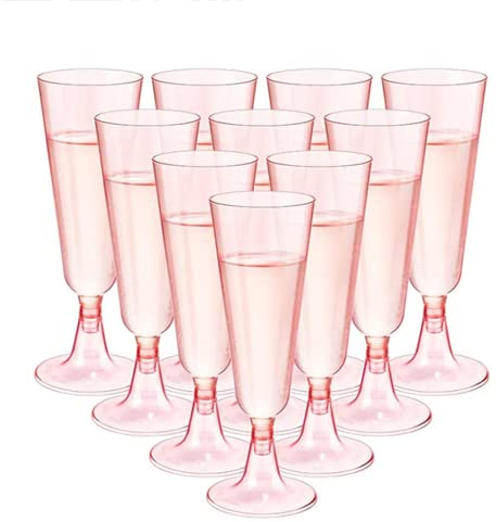 TSLBW 20 Pcs Clear Champagne Flutes 5 OZ Plastic Glitter Champagne Flutes Reusable Stemmed Party Wine Cups Crystal Wine Cocktail Cups for Garden Wedding Birthday Anniversary Party