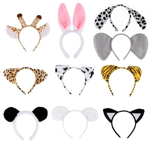 YiliYa 10 Piezas Diadema de Animales,Diadema de Orejas de Animales Cosplay para niños y Adultos,Disfraz Halloween Carnaval Regalos de Fiesta de Cumpleaños