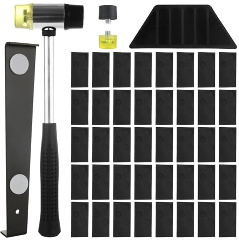 MUXHEL 73PCS Laminate Flooring Tools, Laminate Flooring Kit with 70 Laminate Floor Spacers, Double-Sided Rubber Mallet, Pull Bar & Tapping Block, Black laminate Wood flooring Installation Kit