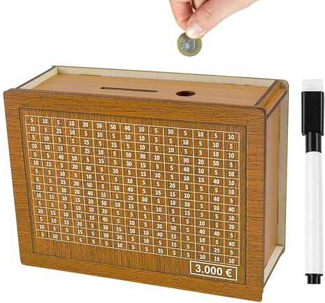 KokoroKassa® Salvadanaio Giapponese in Legno | Obiettivo €3000 | Per Bambini e Adulti | Con Penna | Sfida Divertente e Ludica | Facile Montaggio | Risparmio Denaro | OriginalCorner®