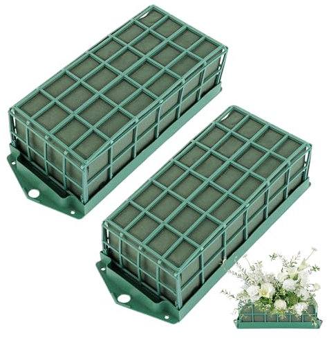 APACALI 2 Stück Steckschaum mit Gitter und Halter, 30x12x8CM Steckmasse für Frischblumen, Steckschwamm für Blumen, Blumensteckschaum zum Basteln für Hochzeit und Geburtstag