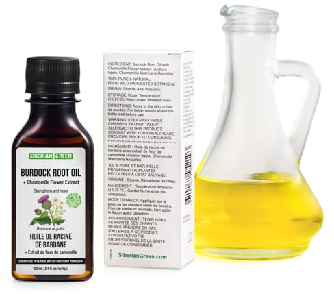 Siberian Green Burdock Oil with Chamomile Extract – 100ml Burdock Root Oil for Hair Growth, Hair Thinning and Loss – Pure and Natural Siberian Herbs – Strengthening and Healing Hair Care