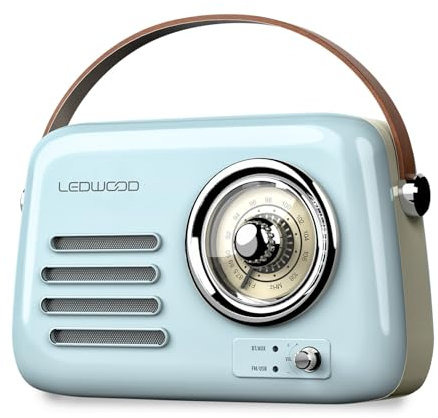 Radio Rétro Portable Ledwood Alma, FM, Bluetooth 5.3 Entrée USB, Puissance 30W - Batterie 3,7V-1500mAh - Retro Vintage - Bleu