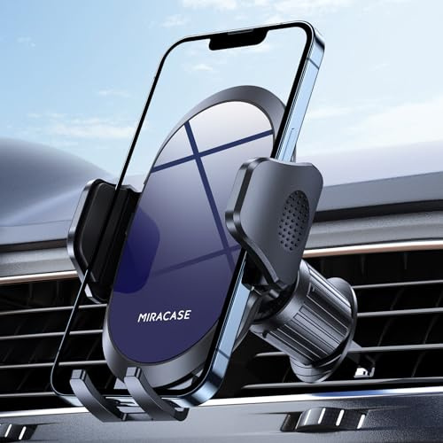 Miracase 2025 Car Phone Holder, Stable Double Steel-Hook Air Vent Car Phone Mount Cradle 360°Rotation, One Button Release Mobile Phone Holder for iPhone, Galaxy, All 4.0''-7'' Smartphones