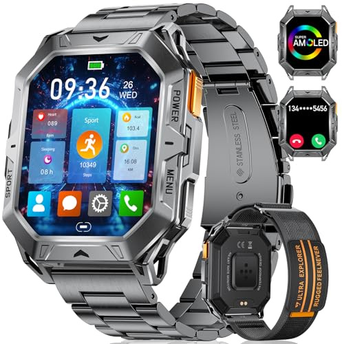 Smart Watch for Men with 1000mAh Battery/Answer Make Call, 2.13'' Amoled Large Screen Military Smart Watches with Heart Rate SpO2 Sleep Monitor, 120 Sports, 5ATM Waterproof Smartwatch for Android iOS