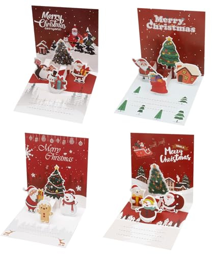 Carte Noël Pop-Up 3D,8PCS Noël Cartes De Vœux Avec Enveloppes Y Autocollants,Cadeau Carte Bonne Année Pour Famille Amis Collègues Les Amis,Père Renne Premium Cartes Cadeau Voeux Noel,Vacances Arbre