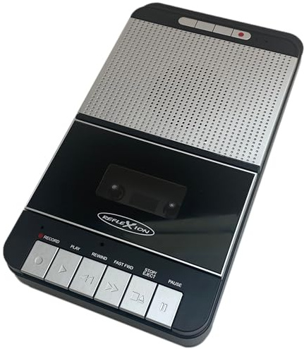 Reflexion CCR8018 - Grabador de casete retro con grabación USB MP3, portátil, con micrófono, altavoz, entrada auxiliar, salida de auriculares, funcionamiento con red y batería, grabación de un toque y