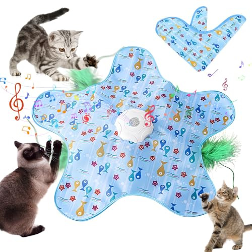 BIZOI Juguete Interactivo para Gatos, Juguetes para Gatos Recargable USB con 3 Modos de Velocidad, Juegos para Gato de Caza con 3 Plumas Reemplazables, Juguetes Gato para Ejercitar Gato y Gatitos