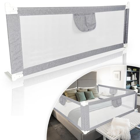 Hebitod Griglia per letto per bambini, 200 x 80 cm, altezza regolabile fino a 96 cm, stabile griglia per letto per neonati e bambini, tessuto traspirante, grigio