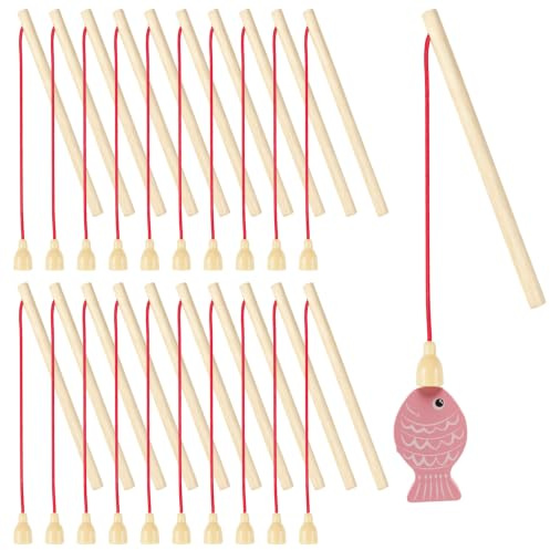 YiliYa 20 Piezas Caña de Pescar Magnética de Madera,Cañas de Pesca Imán para Niños Caza de Pesca Magnética Juguetes de Juego de Pesca Educativo Juguete Preescolares