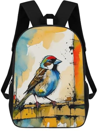 sinyumoney 3D Printed Children's School House Sparrow Watercolor Painting Backpack for Kids High Capacity Travel Fashion Rucksacks Kids School Bag Casual Back Pack 17inch